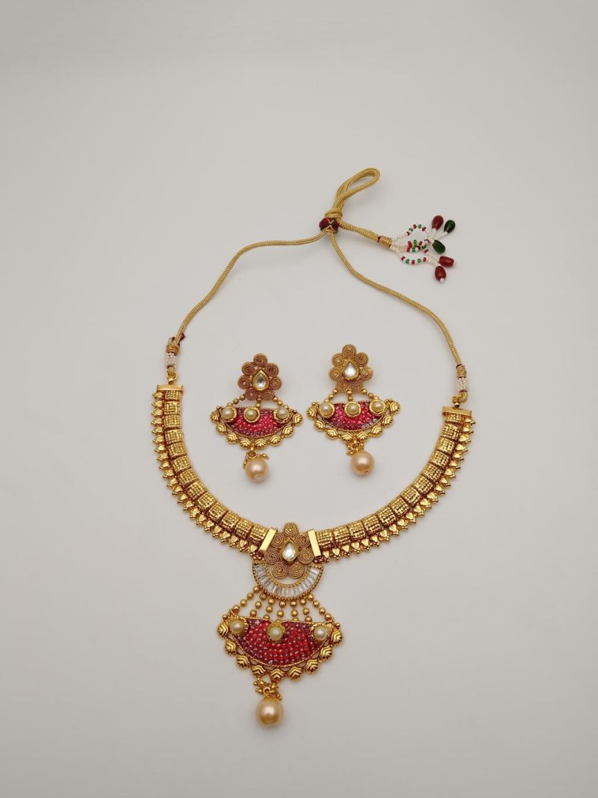 NECKLASE SET IN POLKI (GOLD POLISH) STYLE | DESIGN - 18454