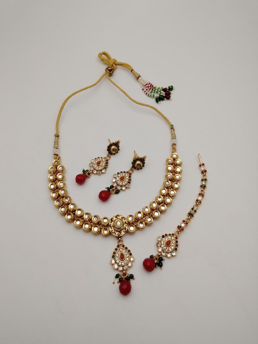 NECKLASE SET IN POLKI (GOLD POLISH) STYLE | DESIGN - 18456