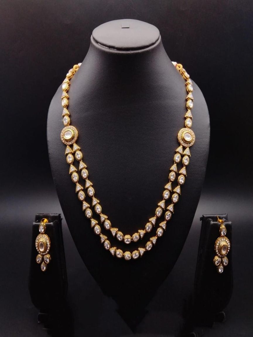 NECKLASE SET IN POLKI (GOLD POLISH) STYLE | DESIGN - 18478