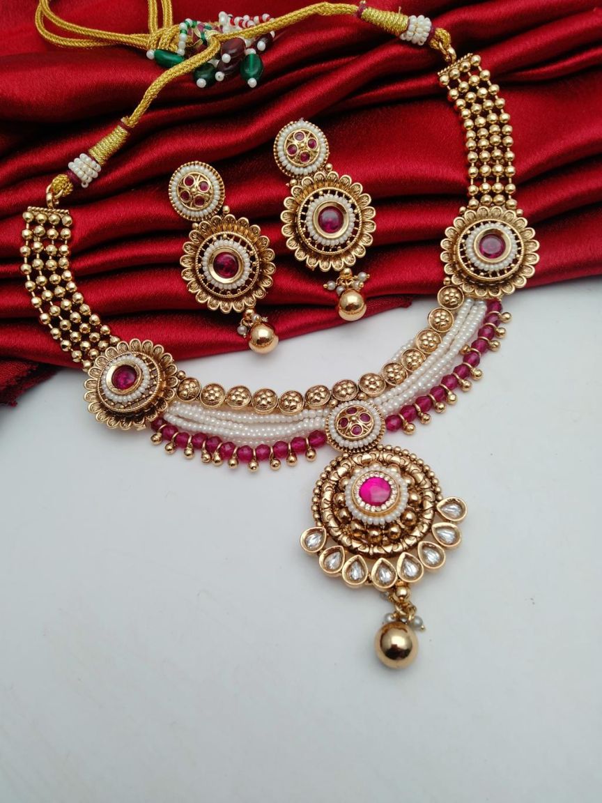 NECKLASE SET IN POLKI (GOLD POLISH) STYLE | DESIGN - 18497