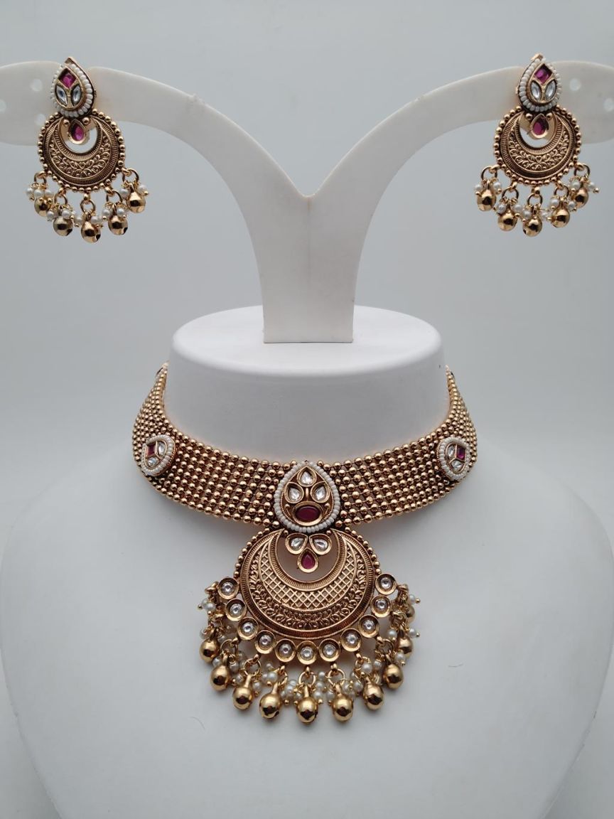 NECKLASE SET IN POLKI (GOLD POLISH) STYLE | DESIGN - 18518