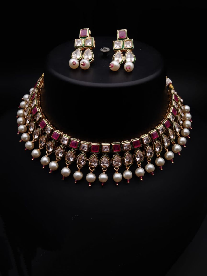 NECKLASE SET IN POLKI (GOLD POLISH) STYLE | DESIGN - 18527