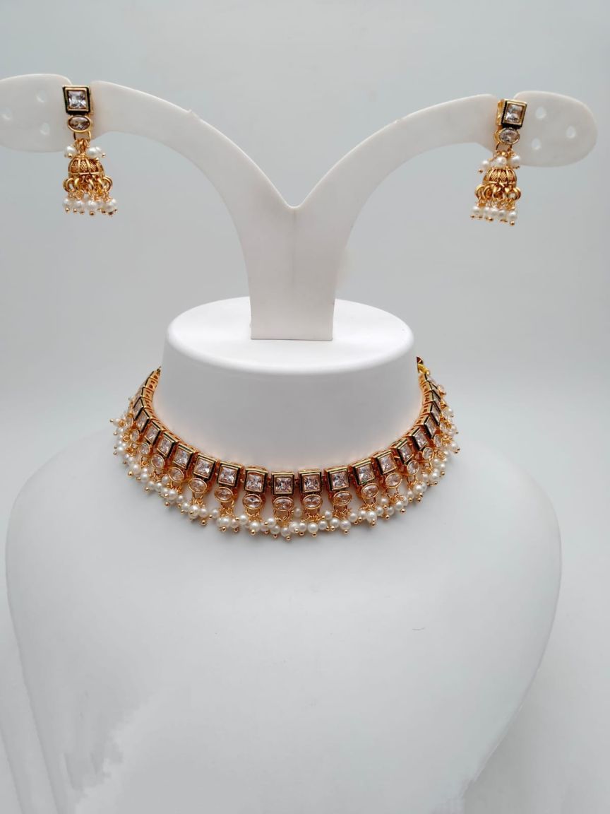 NECKLASE SET IN POLKI (GOLD POLISH) STYLE | DESIGN - 18528