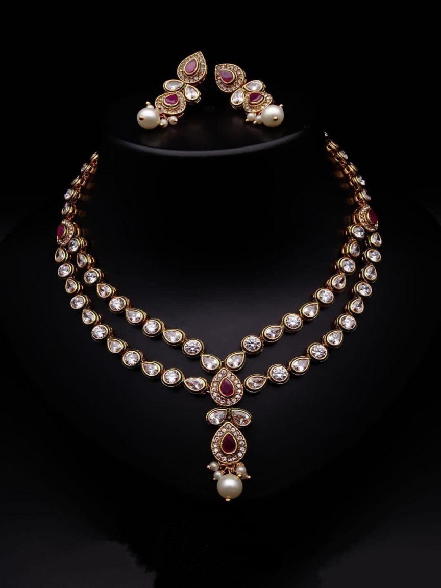 NECKLASE SET IN POLKI (GOLD POLISH) STYLE | DESIGN - 18533