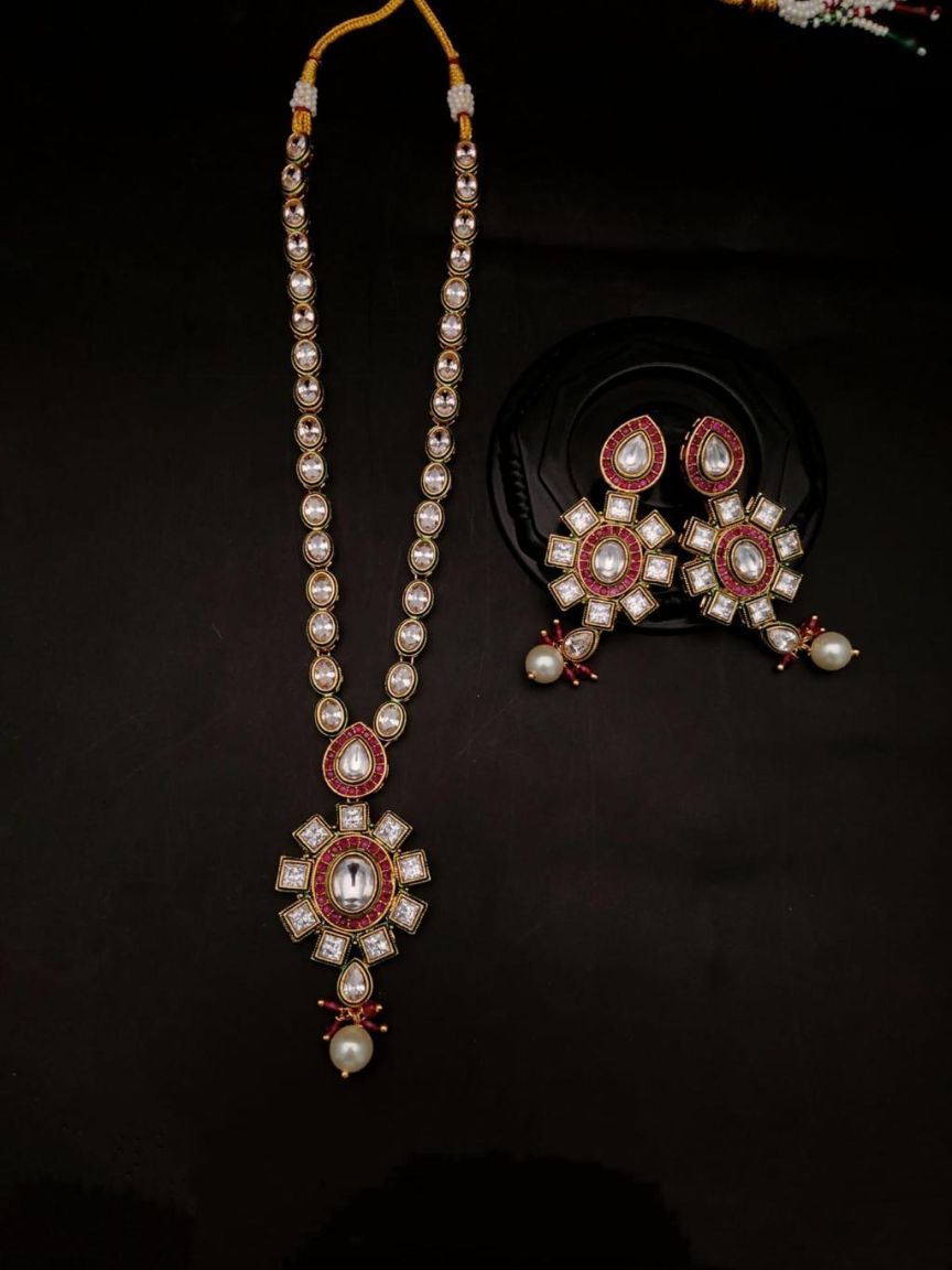 NECKLASE SET IN POLKI (GOLD POLISH) STYLE | DESIGN - 18535