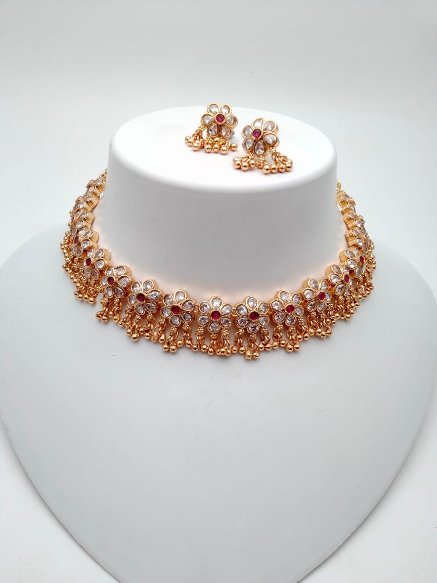 NECKLASE SET IN POLKI (GOLD POLISH) STYLE | DESIGN - 18541