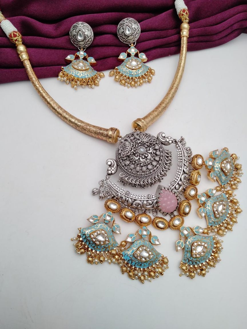 NECKLASE SET IN POLKI (GOLD POLISH) STYLE | DESIGN - 18544