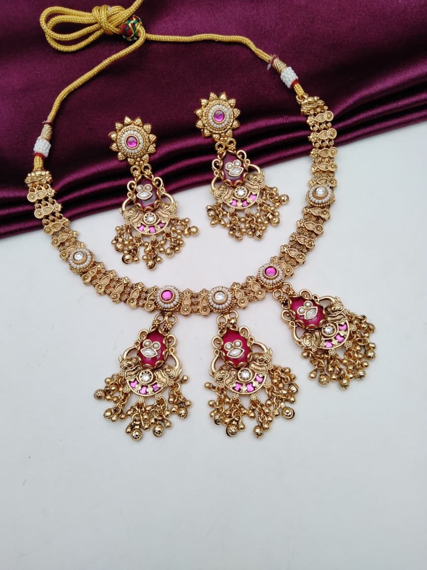 NECKLASE SET IN POLKI (GOLD POLISH) STYLE | DESIGN - 18575