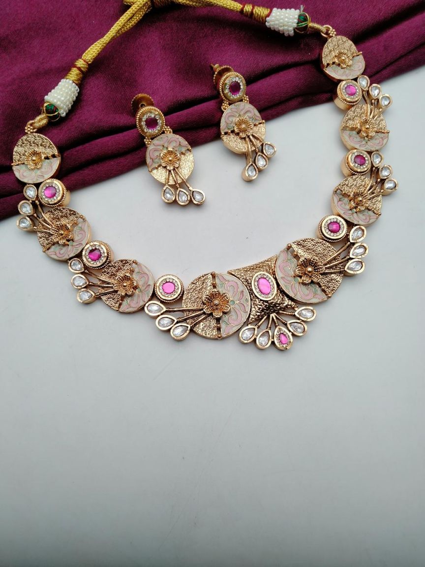 NECKLASE SET IN POLKI (GOLD POLISH) STYLE | DESIGN - 18620