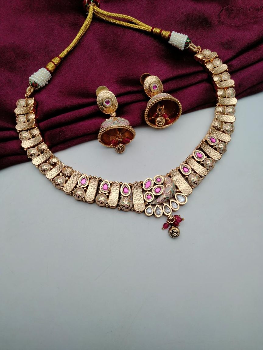 NECKLASE SET IN POLKI (GOLD POLISH) STYLE | DESIGN - 18622