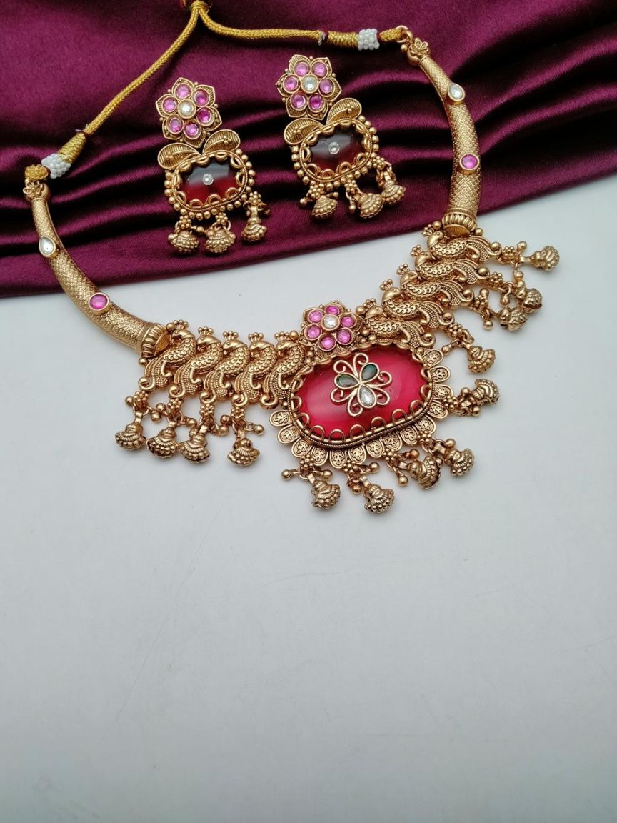 NECKLASE SET IN POLKI (GOLD POLISH) STYLE | DESIGN - 18637