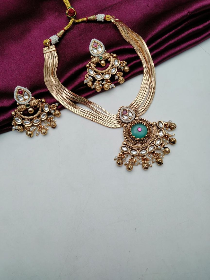 NECKLASE SET IN POLKI (GOLD POLISH) STYLE | DESIGN - 18638