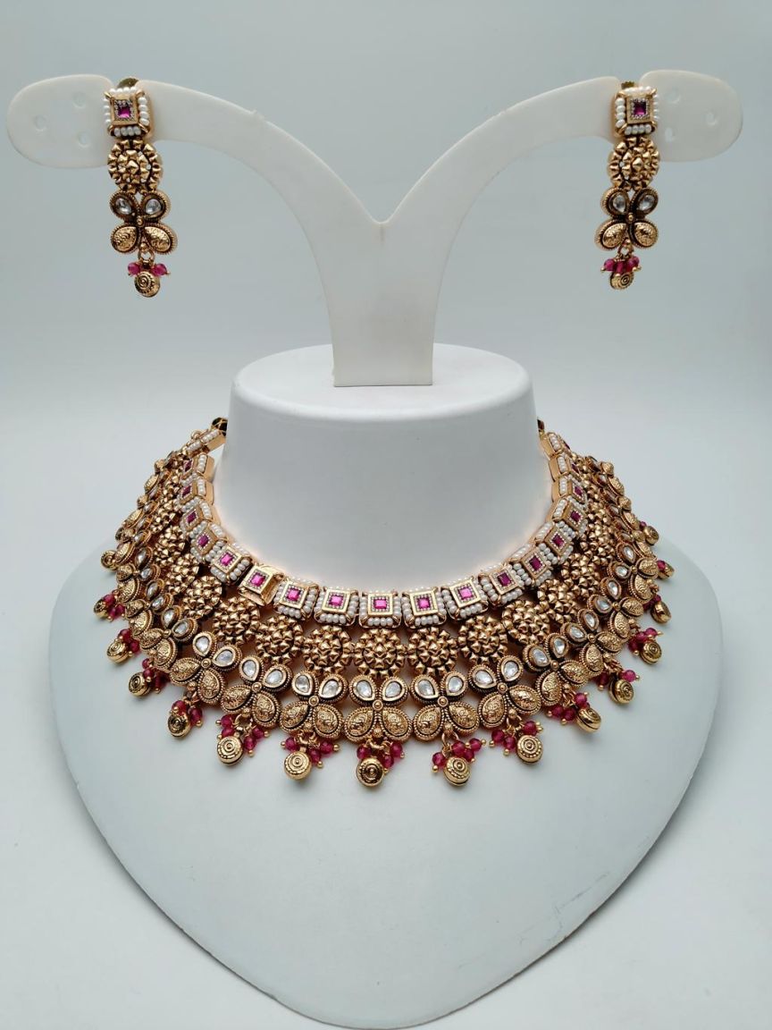 NECKLASE SET IN POLKI (GOLD POLISH) STYLE | DESIGN - 18643