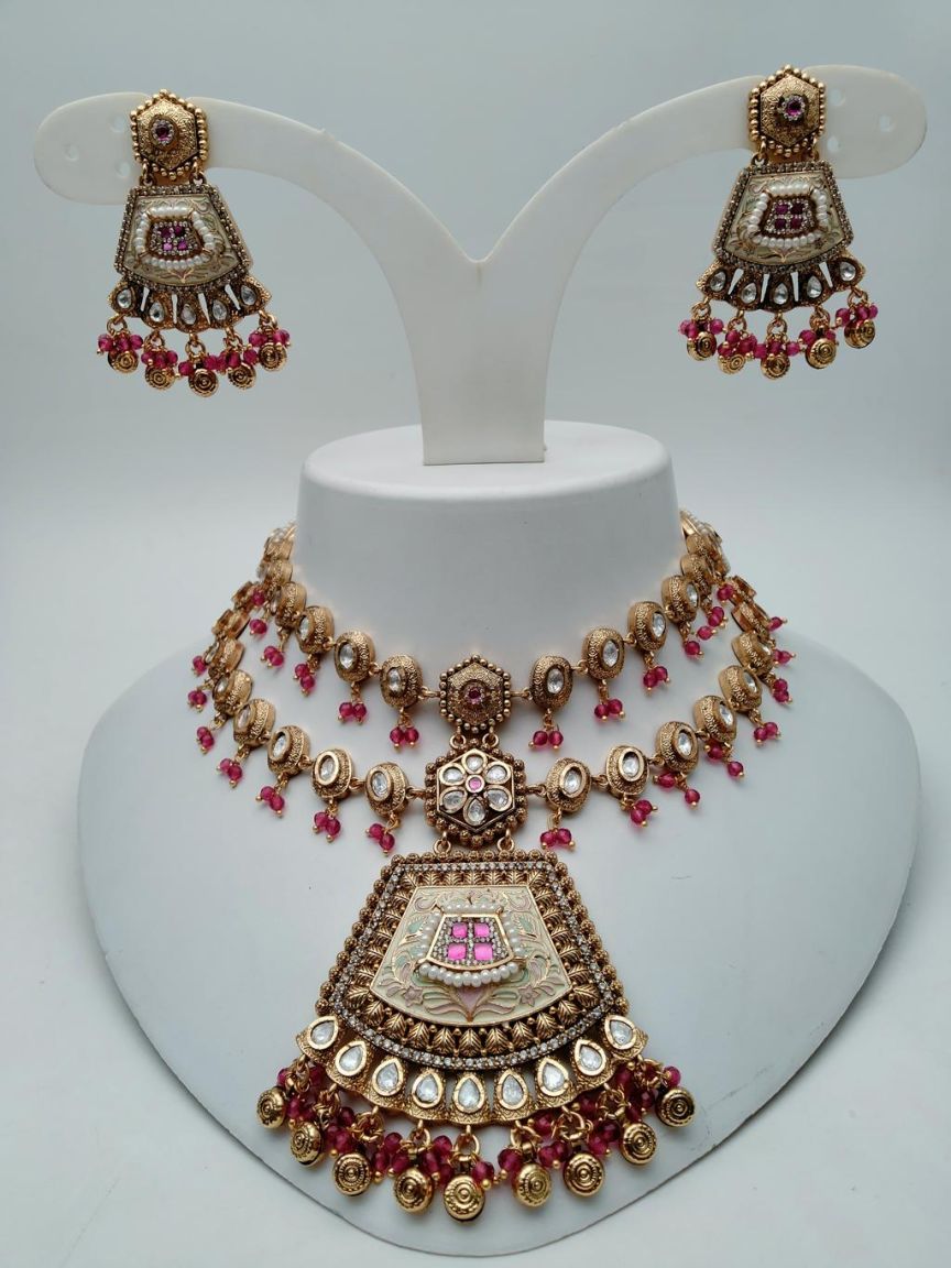 NECKLASE SET IN POLKI (GOLD POLISH) STYLE | DESIGN - 18645