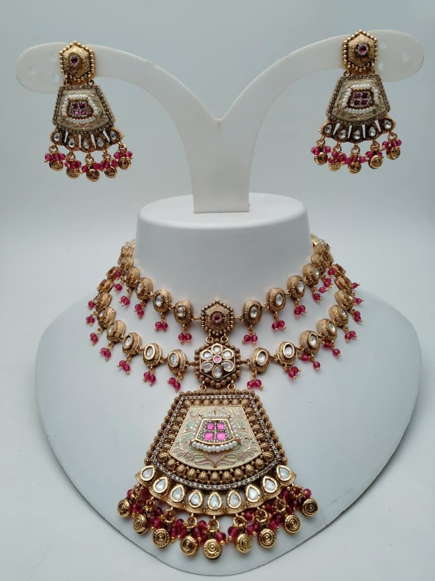 NECKLASE SET IN POLKI (GOLD POLISH) STYLE | DESIGN - 18646