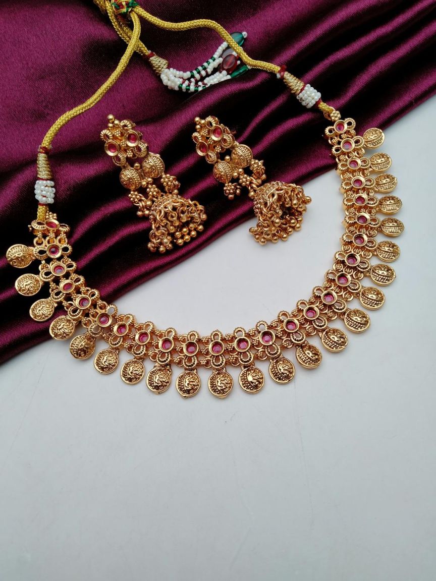 NECKLASE SET IN POLKI (GOLD POLISH) STYLE | DESIGN - 18649