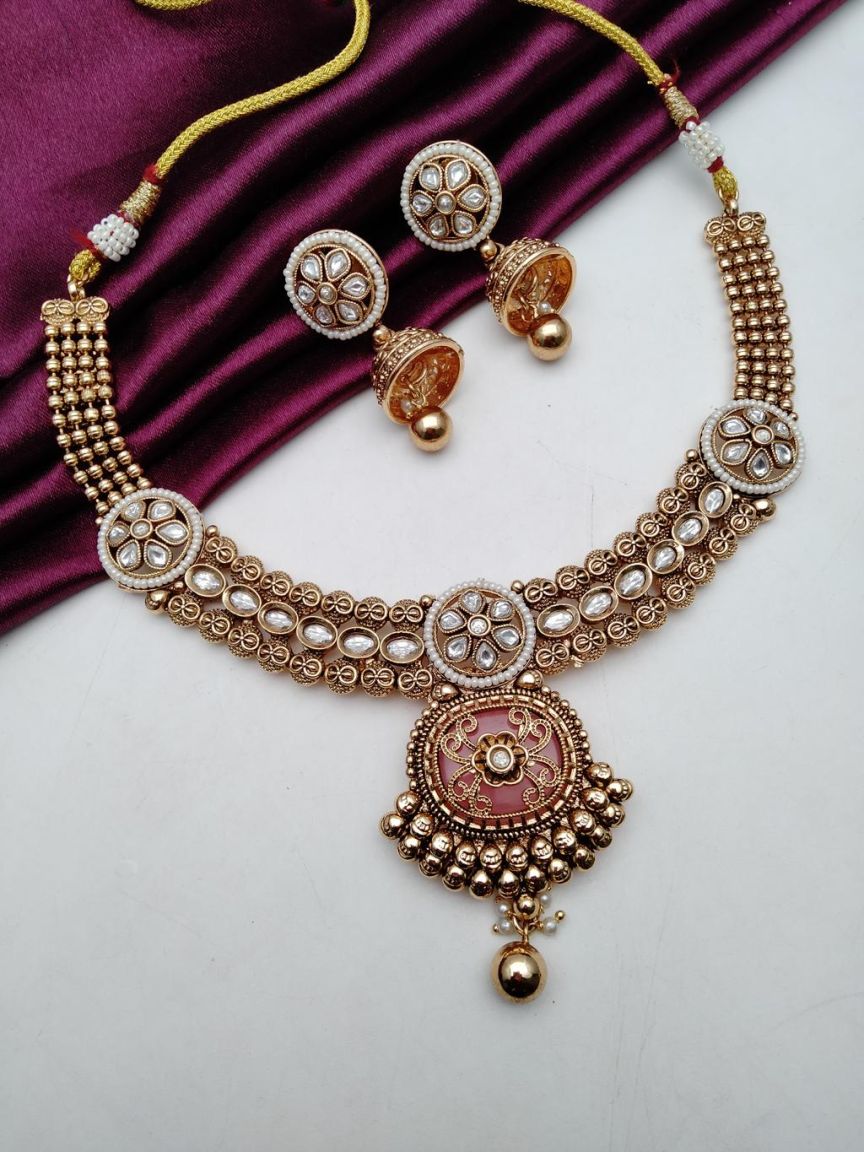 NECKLASE SET IN POLKI (GOLD POLISH) STYLE | DESIGN - 18654