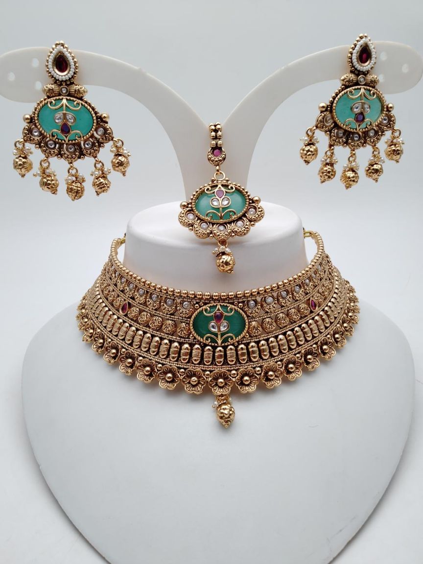 NECKLASE SET IN POLKI (GOLD POLISH) STYLE | DESIGN - 18657