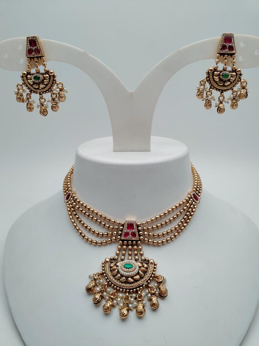 NECKLASE SET IN POLKI (GOLD POLISH) STYLE | DESIGN - 18665