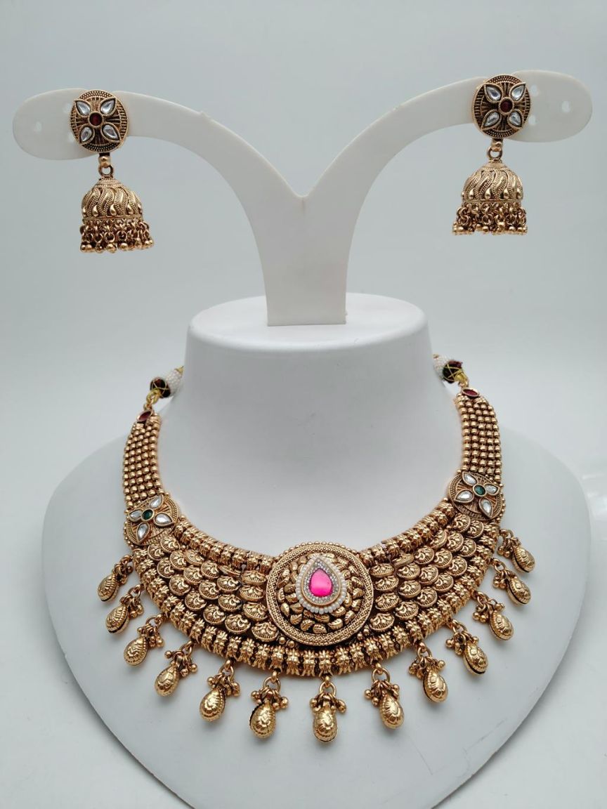 NECKLASE SET IN POLKI (GOLD POLISH) STYLE | DESIGN - 18666