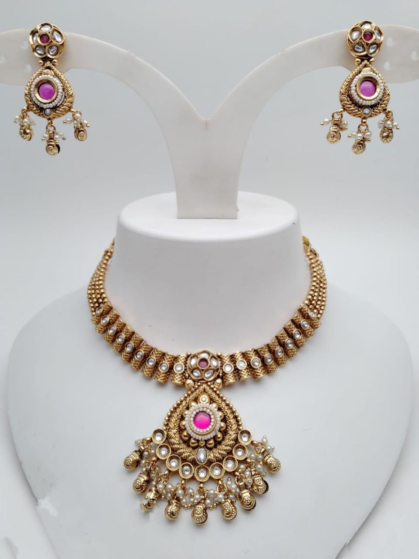 NECKLASE SET IN POLKI (GOLD POLISH) STYLE | DESIGN - 18672