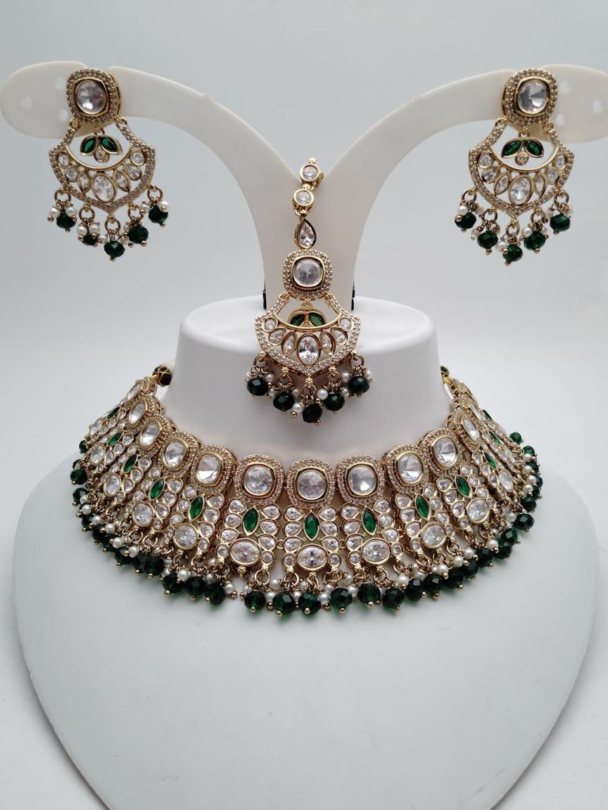 NECKLASE SET IN POLKI (GOLD POLISH) STYLE | DESIGN - 18682