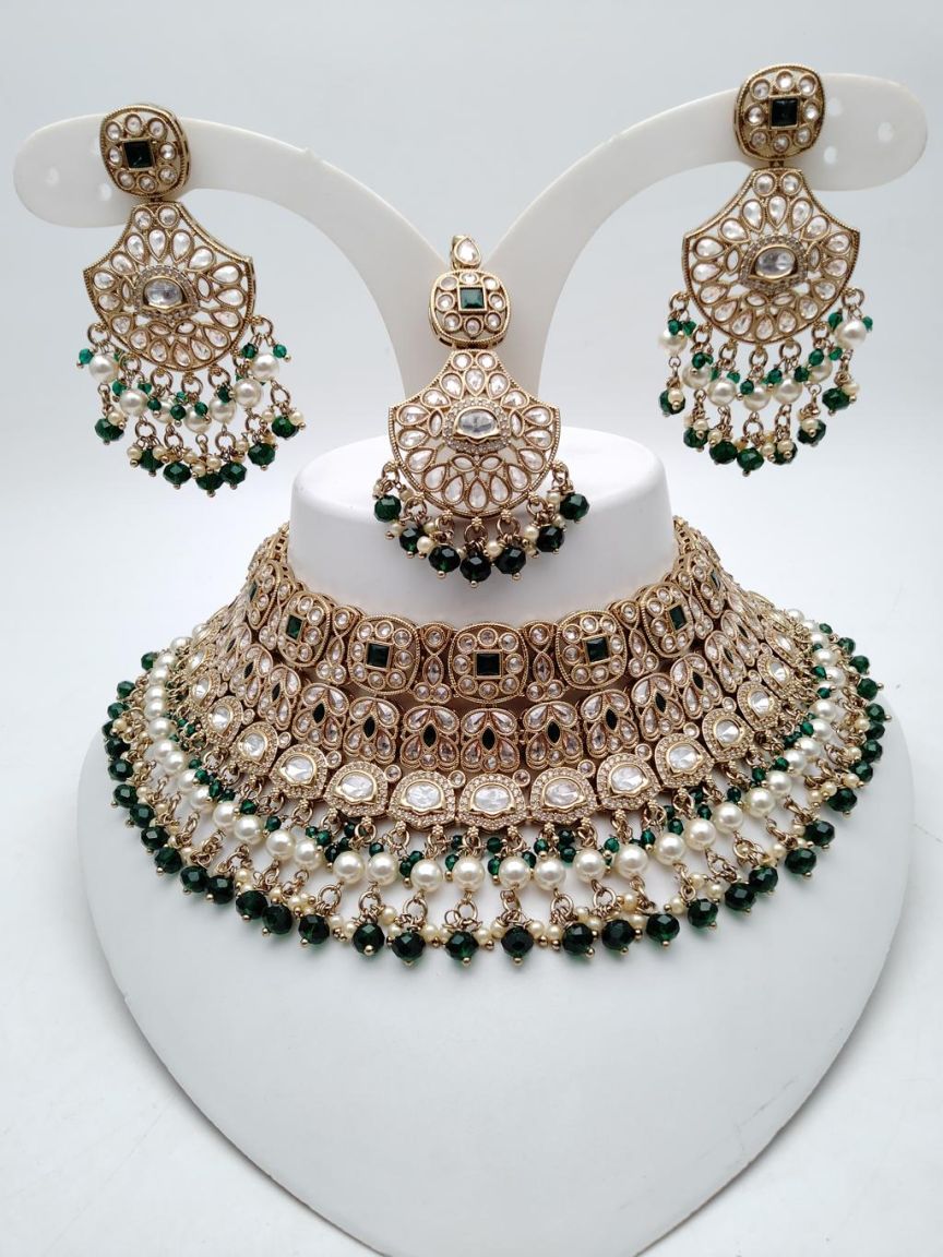 NECKLASE SET IN POLKI (GOLD POLISH) STYLE | DESIGN - 18684