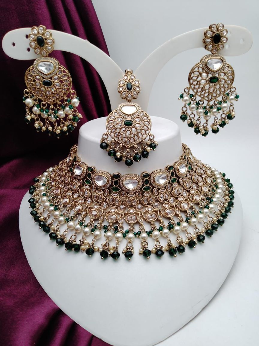 NECKLASE SET IN POLKI (GOLD POLISH) STYLE | DESIGN - 18685