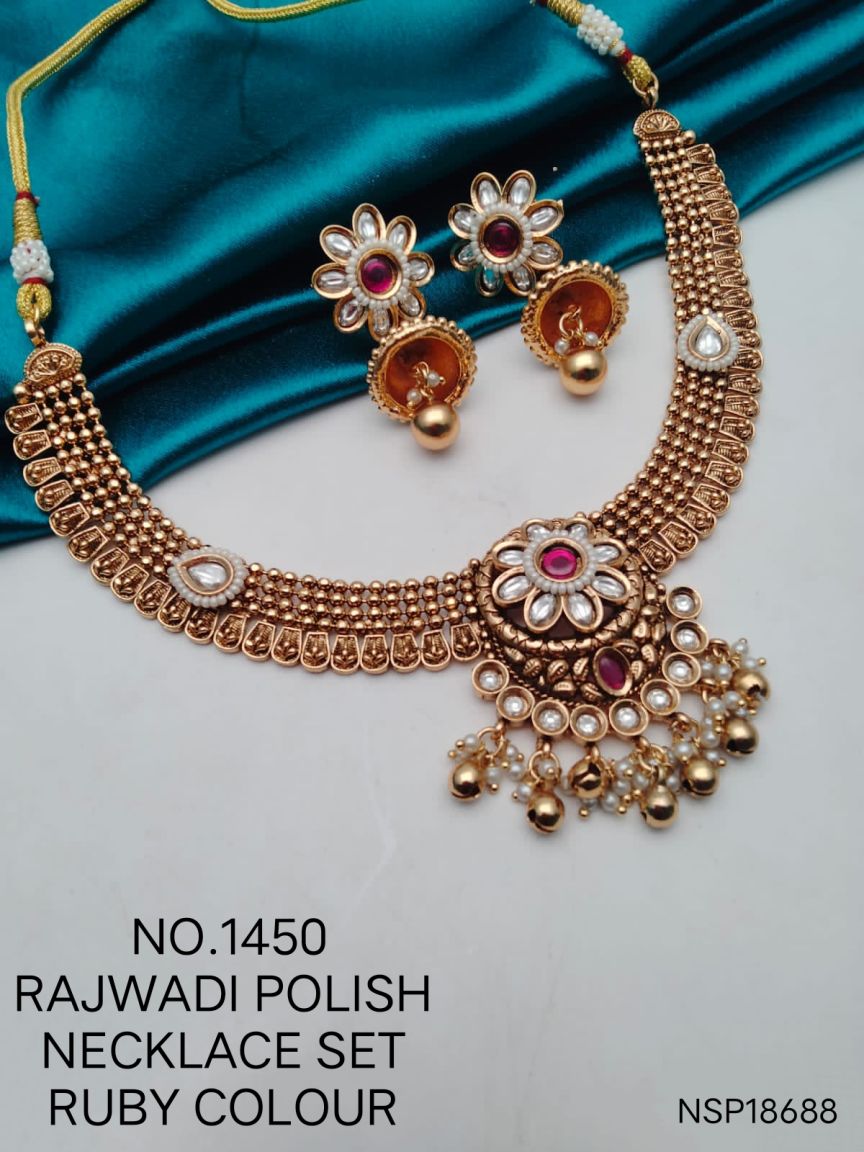 NECKLASE SET IN POLKI (GOLD POLISH) STYLE | DESIGN - 18688