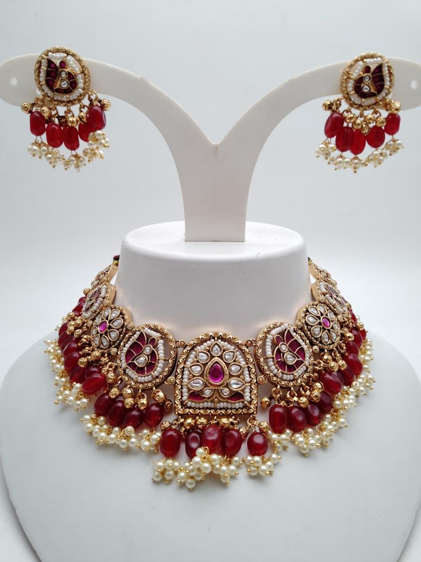 NECKLASE SET IN POLKI (GOLD POLISH) STYLE | DESIGN - 18691