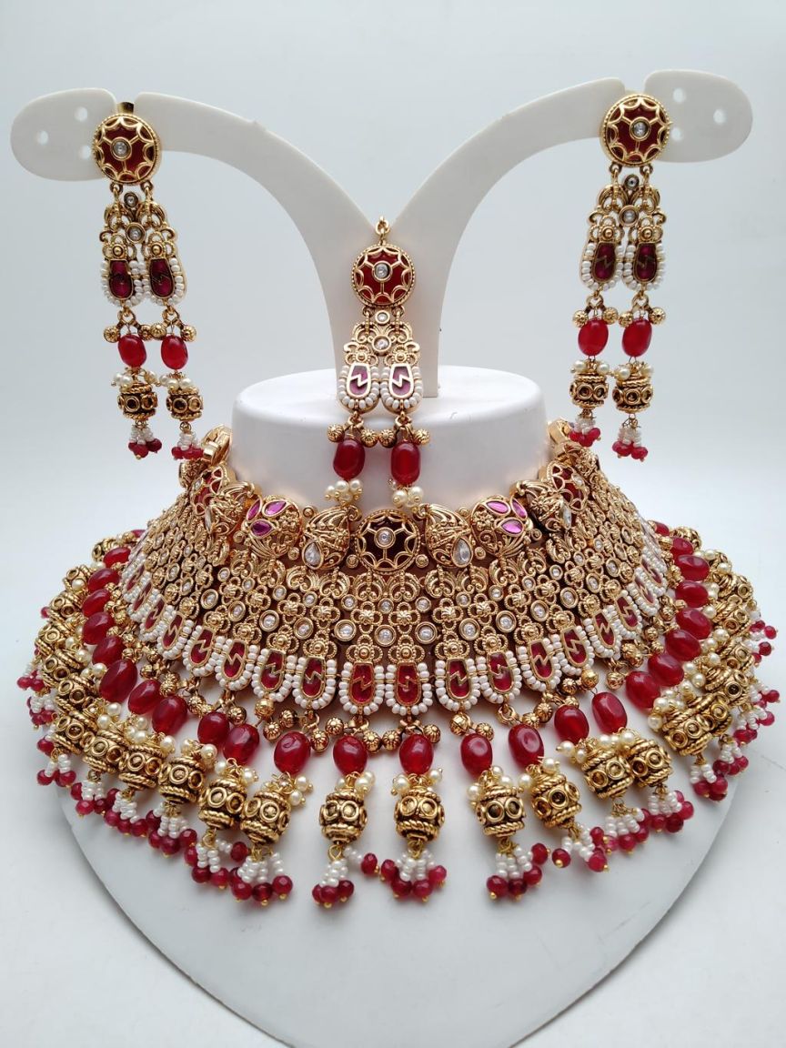 NECKLASE SET IN POLKI (GOLD POLISH) STYLE | DESIGN - 18697