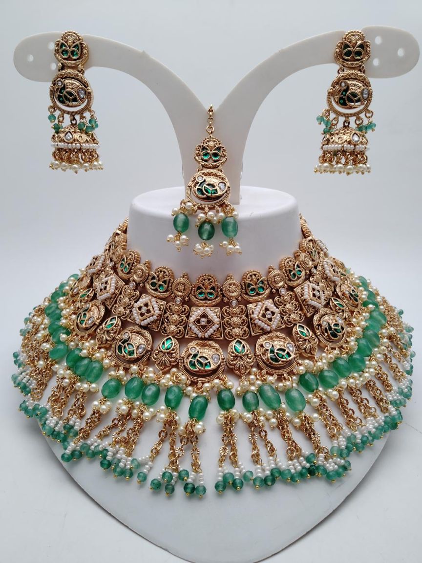 NECKLASE SET IN POLKI (GOLD POLISH) STYLE | DESIGN - 18698