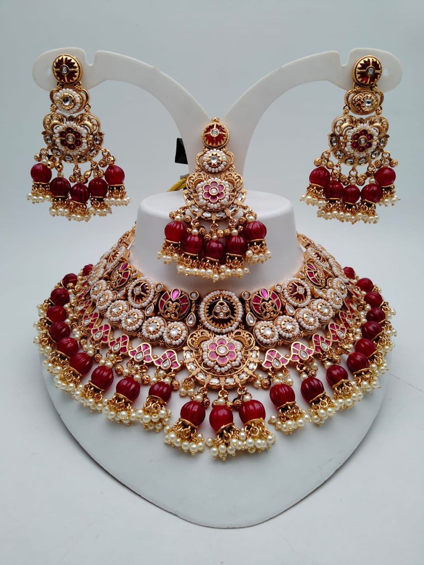 NECKLASE SET IN POLKI (GOLD POLISH) STYLE | DESIGN - 18708