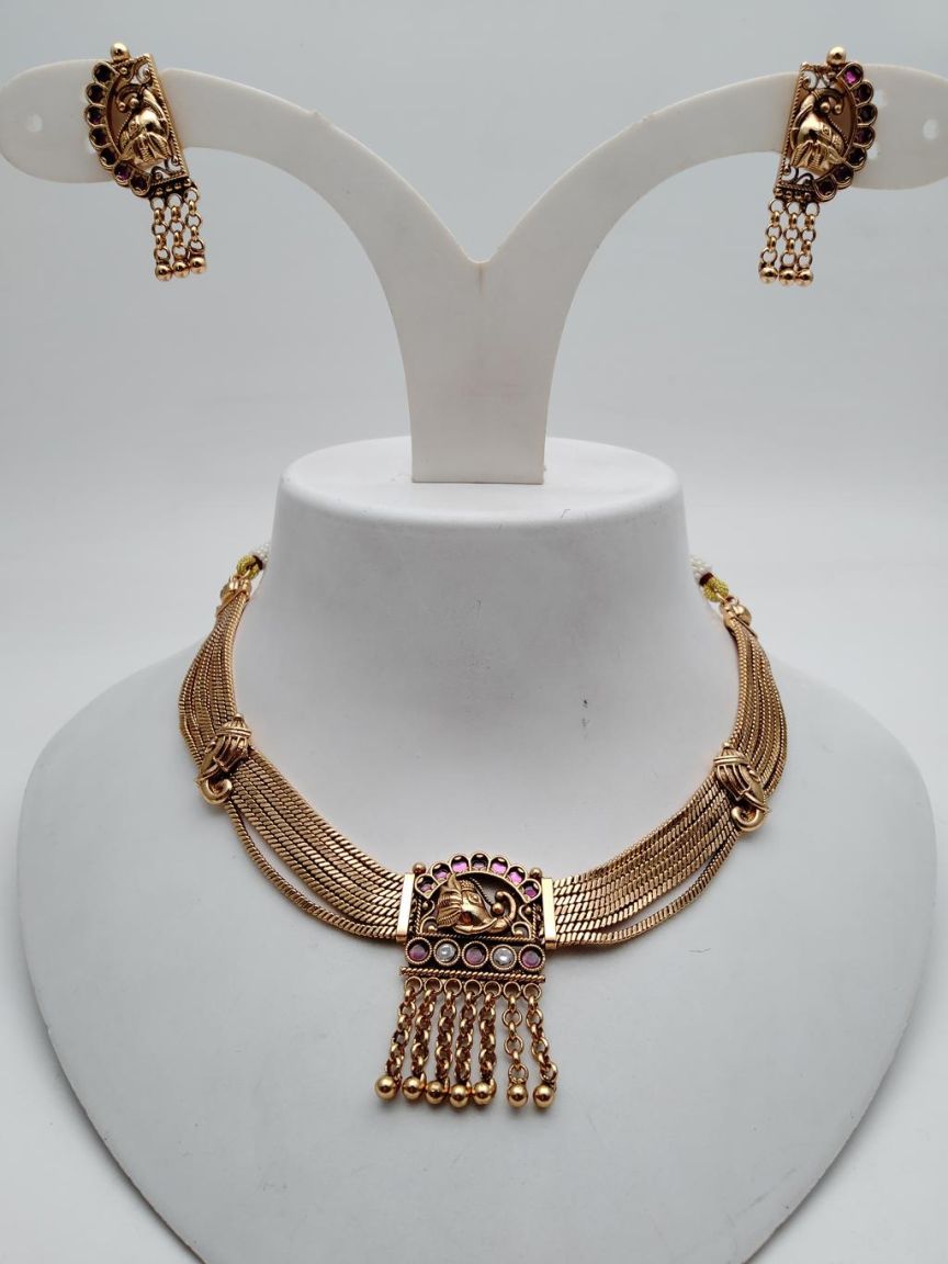 NECKLASE SET IN POLKI (GOLD POLISH) STYLE | DESIGN - 18716