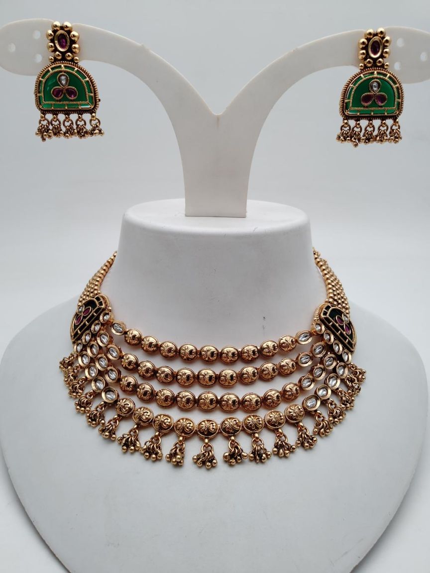 NECKLASE SET IN POLKI (GOLD POLISH) STYLE | DESIGN - 18717