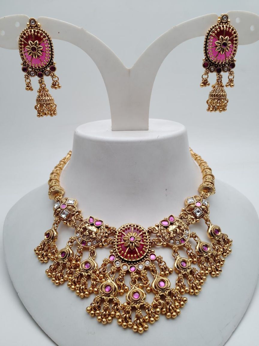 NECKLASE SET IN POLKI (GOLD POLISH) STYLE | DESIGN - 18727