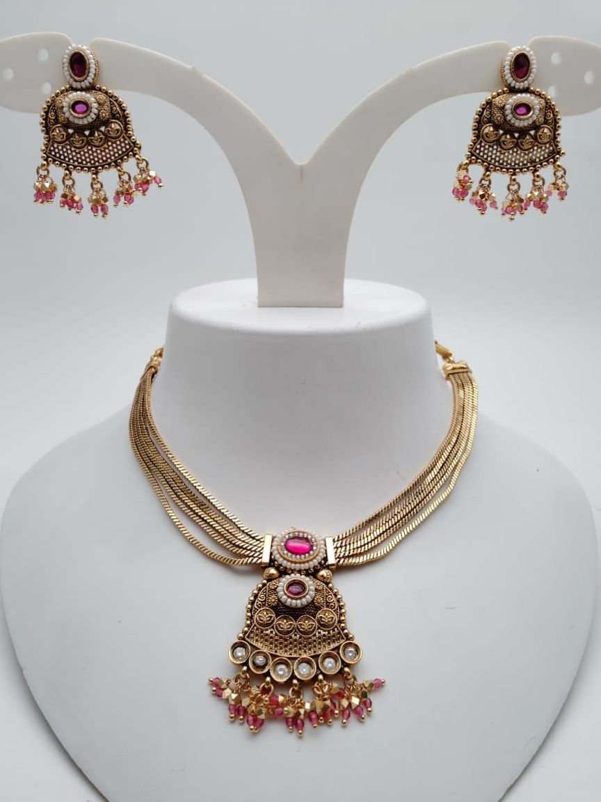 NECKLASE SET IN POLKI (GOLD POLISH) STYLE | DESIGN - 18738