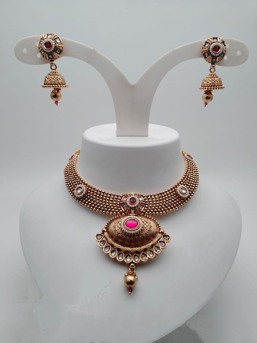 NECKLASE SET IN POLKI (GOLD POLISH) STYLE | DESIGN - 18743