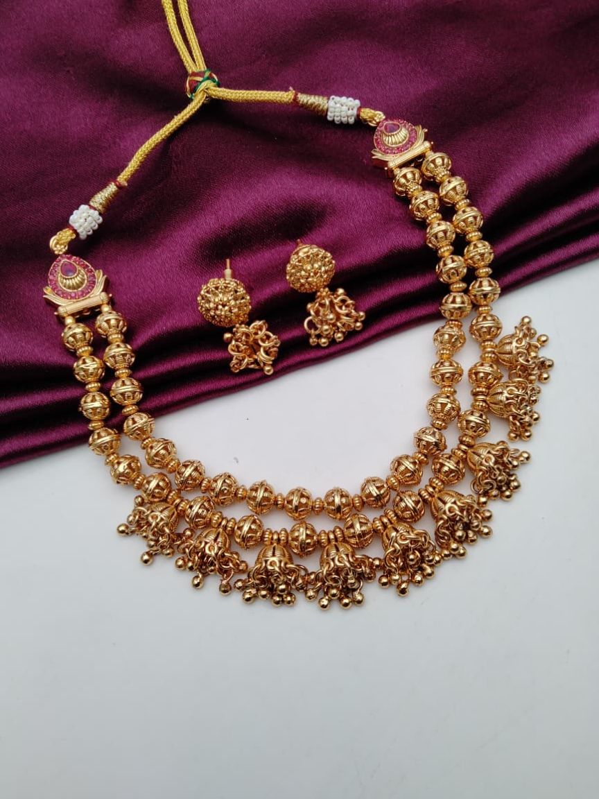 NECKLASE SET IN POLKI (GOLD POLISH) STYLE | DESIGN - 18758