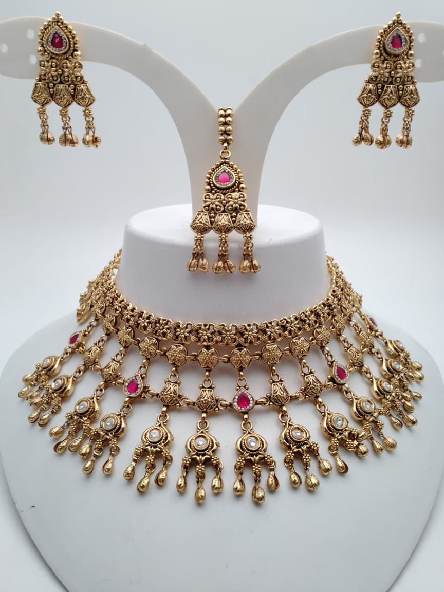NECKLASE SET IN POLKI (GOLD POLISH) STYLE | DESIGN - 18763