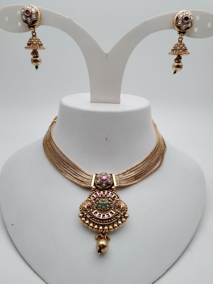NECKLASE SET IN POLKI (GOLD POLISH) STYLE | DESIGN - 18766