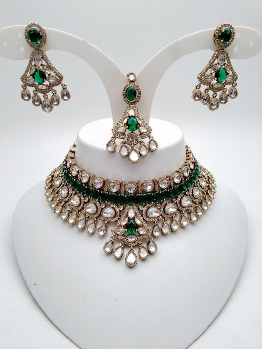 NECKLASE SET IN POLKI (GOLD POLISH) STYLE | DESIGN - 18775