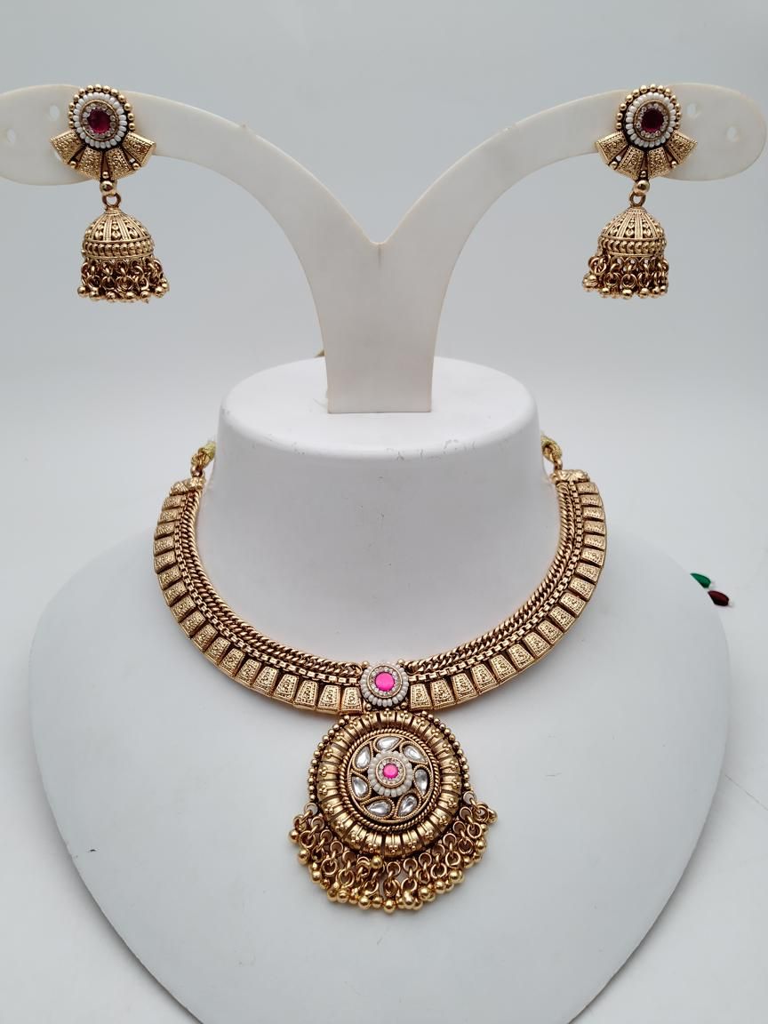 NECKLASE SET IN POLKI (GOLD POLISH) STYLE | DESIGN - 18836