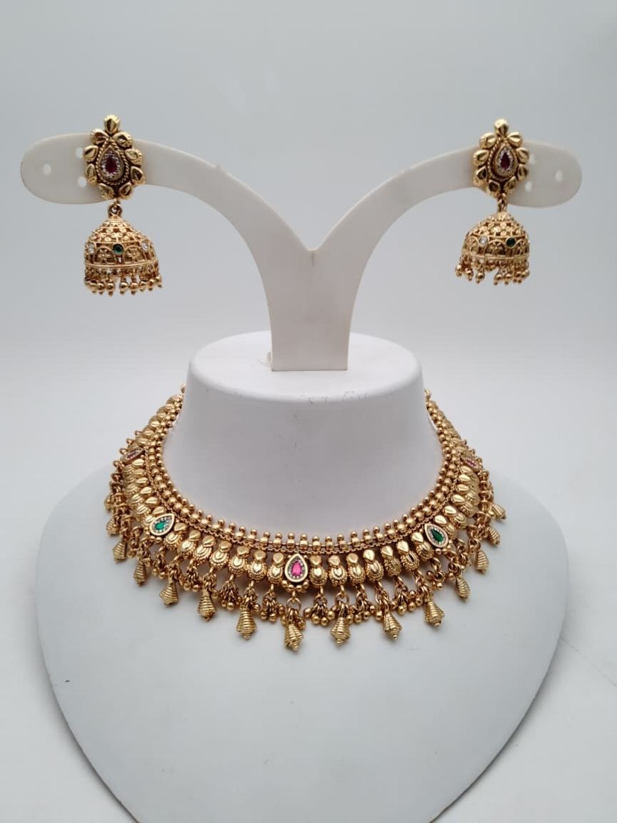 NECKLASE SET IN POLKI (GOLD POLISH) STYLE | DESIGN - 18844