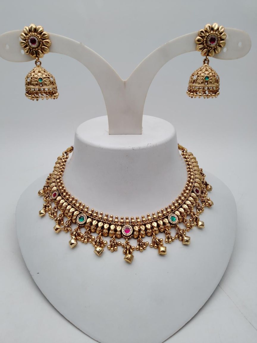 NECKLASE SET IN POLKI (GOLD POLISH) STYLE | DESIGN - 18847
