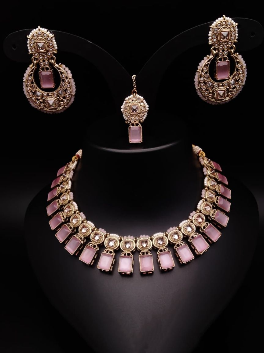 NECKLASE SET IN POLKI (GOLD POLISH) STYLE | DESIGN - 18850