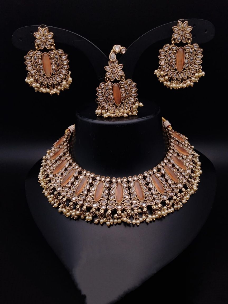 NECKLASE SET IN POLKI (GOLD POLISH) STYLE | DESIGN - 18851