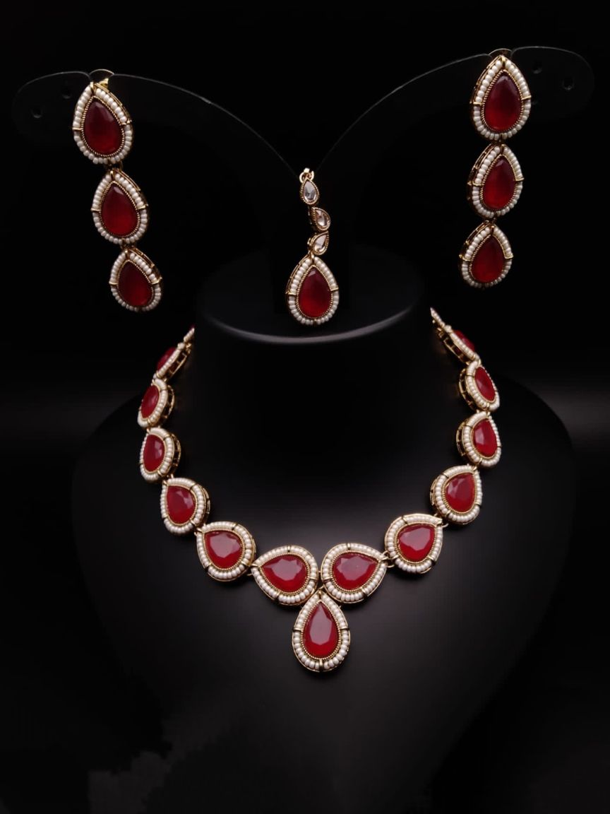 NECKLASE SET IN POLKI (GOLD POLISH) STYLE | DESIGN - 18852