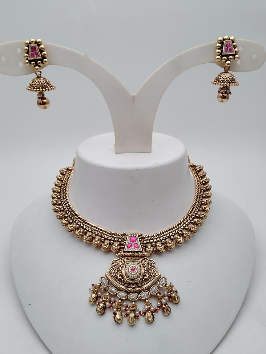 NECKLASE SET IN POLKI (GOLD POLISH) STYLE | DESIGN - 18856