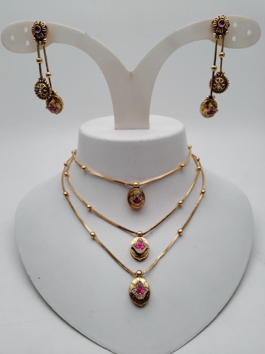 NECKLASE SET IN POLKI (GOLD POLISH) STYLE | DESIGN - 18865